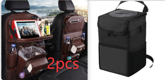PU Leather Car Storage Bag Multifunction Seat Back Tray Hanging Bag Waterproof Car Organizer Automotive Interior Accessories